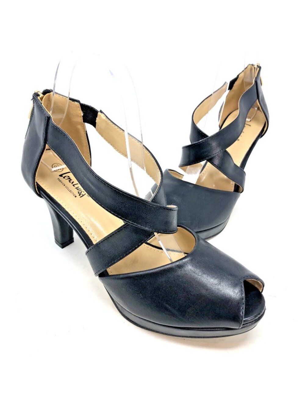 Lena Luisa Shoes Womens 8.5 Black Faux Leather High Heel Platform Peep Toe Event